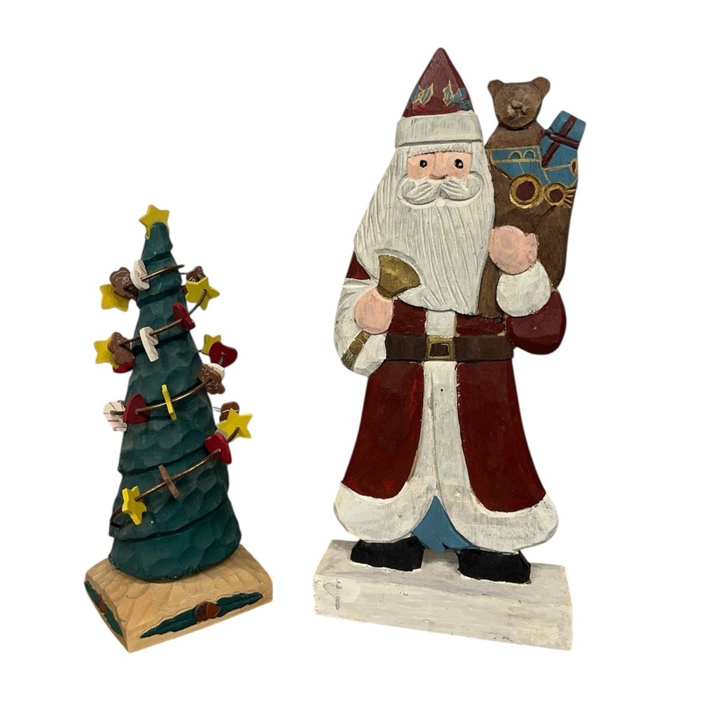 Wooden Christmas Tree & Santa
